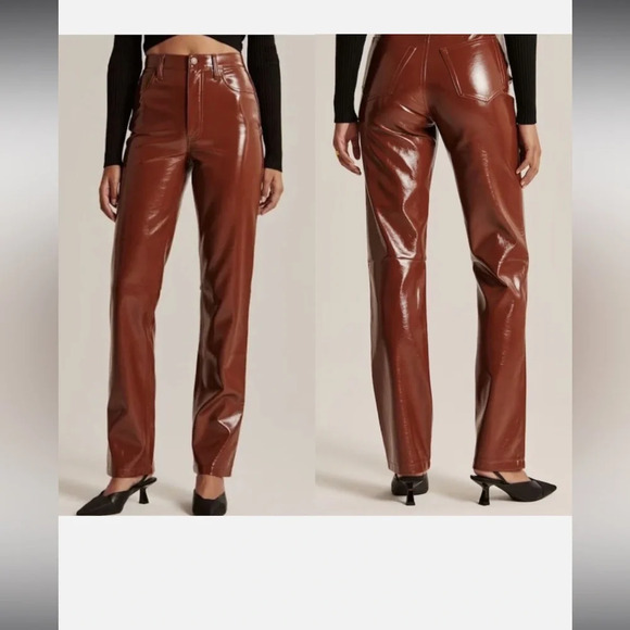 Abercrombie & Fitch Pants - Abercrombie & Fitch The 90s Straight Ultra High Rise Faux Leather Pants Brown